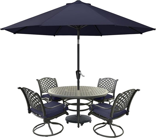 MASTERCANOPY 10FT Patio Umbrella with Push Button Tilt and Crank, Outdoor Market Umbrella with 8 Sturdy Ribs, UV Protection & Waterproof for Garden, Deck, Backyard, Pool (Navy Blue)