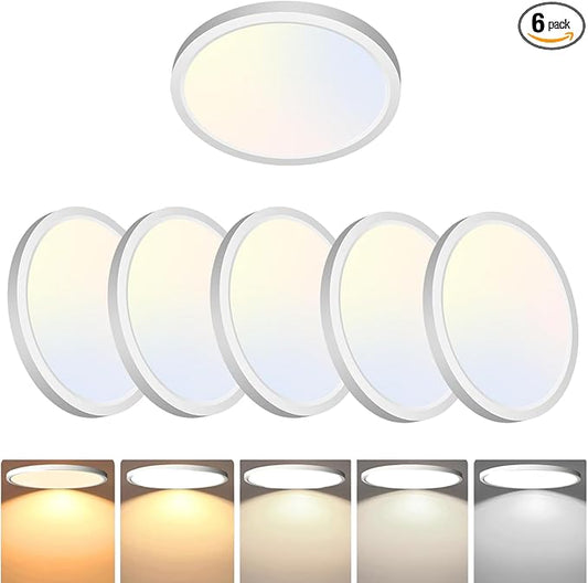 6Pack Flush Mount Ceiling Light Fixtures, 18W 2160LM & 5CCT Selectable (2700K-6500K), 8.66 Inch Edge-Lit Integrated LED Lights for Bedroom Kitchen Hallway Laundry Closet Room Ceiling, White