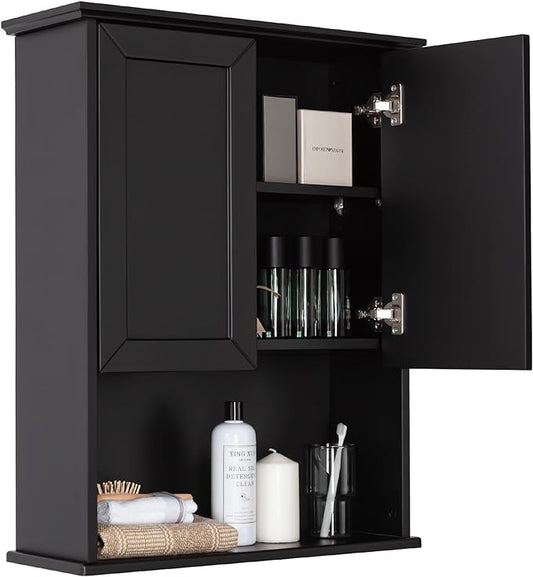 Black Bathroom Wall Cabinet 23x29 inch Wooden Bathroom Medicine Cabinet with 2 Doors and Adjustable Shelf, Wall Mounted Cabinet Over Toilet Storage Cabinet | 2 Doors, Adjustable Shelf, Wall Mounted, Over Toilet Storage