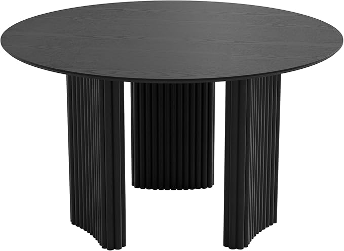Casaphoria 46" Round Dining Table for 2-4, Farmhouse Style Small Table with Stripes Base, Easy Assembly for Living Room, Kitchen, Bar, Black