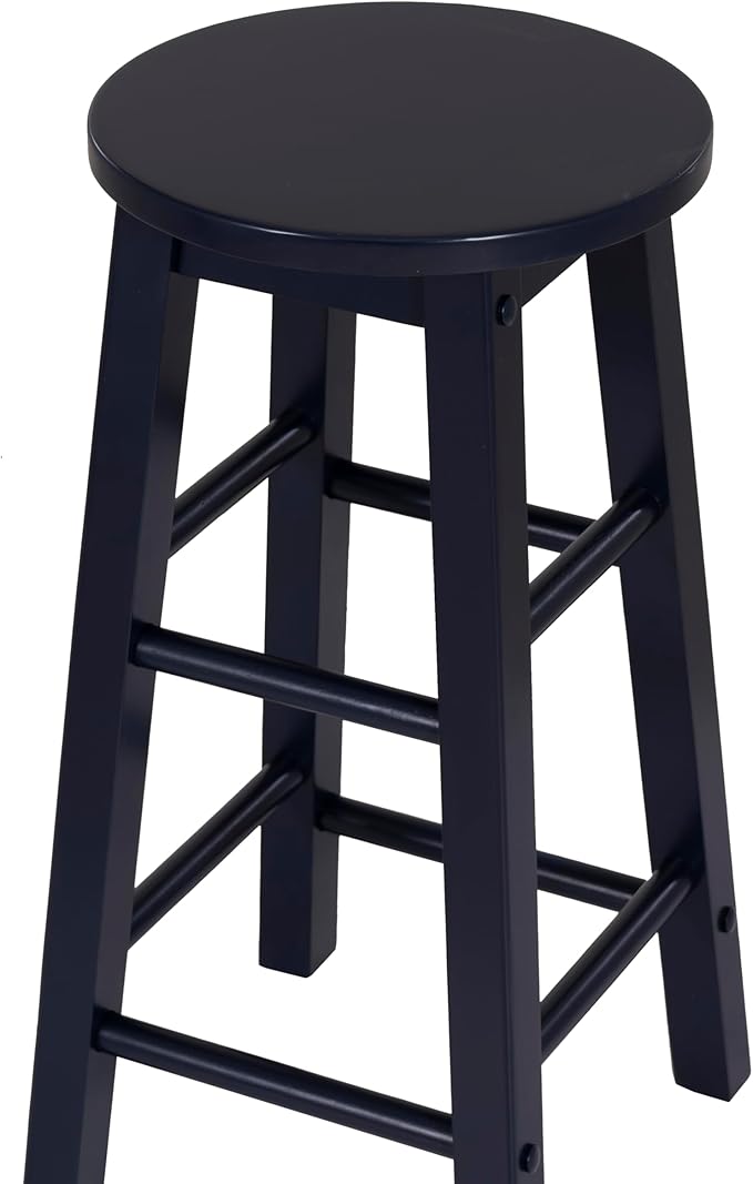 Linon Zeke Navy Blue Solid Wood Backless Round Counter Stool with 24 Inch Seat Height