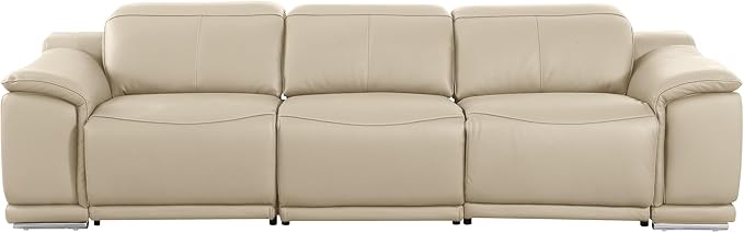 BlackJack Furniture Venice Top Grain Italian Leather Recliner 7 Seater 5 Power Reclining 3 Piece Sofa Set with Adjustable Headrests Modern Seating Sofa, Loveseat and Chair for Living Room , Beige
