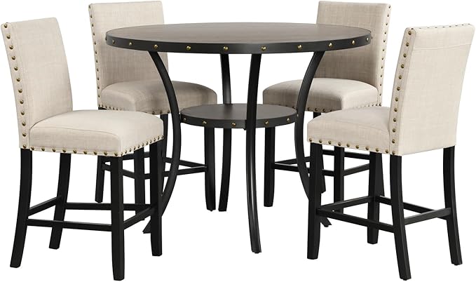 New Classic Furniture Crispin Solid Wood Round Counter Table, 48-Inch, Gray