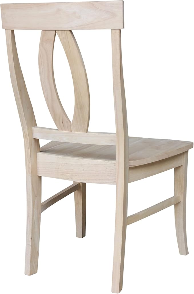 IC International Concepts, Set of Two Verona Dining Chairs, Unfinished, 225lbs wt capacity, Solid Real Wood, Sturdy Parawood, DIY, Paint/Stain Ready, Unfinished