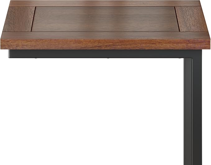 SIMPLIHOME Skyler C-Side Table - 16 inch Wide Solid Mango Wood and Metal Slide-Under Table in Dark Cognac Brown, Industrial Accent Table or End Table for Living Room with Open Frame Design, Assembled