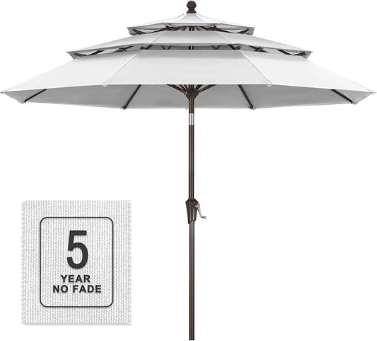 MASTERCANOPY 9ft 3-Tier Olefin Patio Umbrella with Tilt Crank, 5-Year-Non-Fading Canopy & 8 Fiberglass Ribs for Deck, Patio, and Garden, White