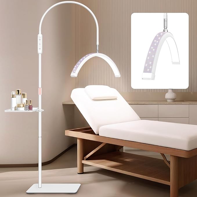 Lash Light for Eyelash Tech, Led Half Moon Glitter lash lamp Light Lamp for Tattoo, Lash Extensions, Nail, Beauty, for Esthetician & Artists, Adjustable Height, with Tray, Rhinestone Diamond