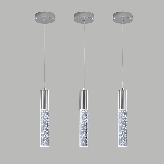 3-Pack Modern Crystal Pendant Light for Kitchen Island, Elegant Chrome LED Bubble Hanging Chandelier Lighting Fixture for Dining Room Bedside