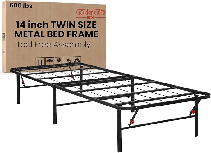 Golden Gate Beds Foldable Metal Bed Frame – Sturdy Iron Platform, No Box Spring Needed, Portable & Collapsible, Heavy Duty, Easy Assembly, Noise-Free, Under Bed Storage – Twin Size (Black)