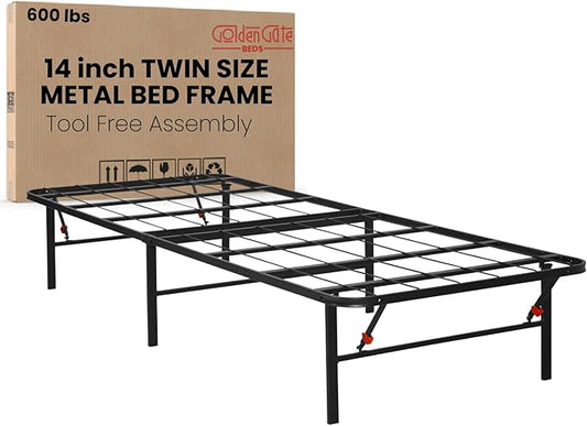 Golden Gate Beds Foldable Metal Bed Frame – Sturdy Iron Platform, No Box Spring Needed, Portable & Collapsible, Heavy Duty, Easy Assembly, Noise-Free, Under Bed Storage – Twin Size (Black)