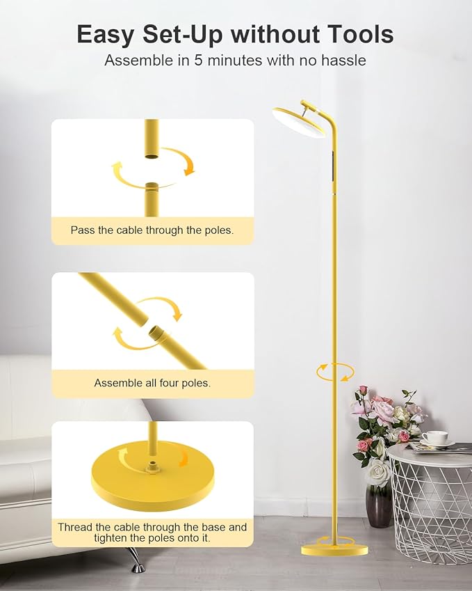 LED Floor Lamp, 32W Super Bright Standing Lamp with Remote Control, Modern Dimmable 69" Torchiere Tall Lamp, 350°Rotating Head Reading Floor Lamp for Living Room, Bedroom, Office, Gold