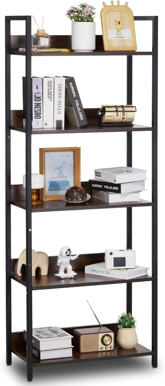 VEVOR Metal Bookshelf, 5-Tier Tall Industrial Bookshelf, Rustic Display Vintage Storage Bookcase with Open Shelves, Freestanding Display Shelving Unit Storage Rack, for Living Room, Bedroom & Office