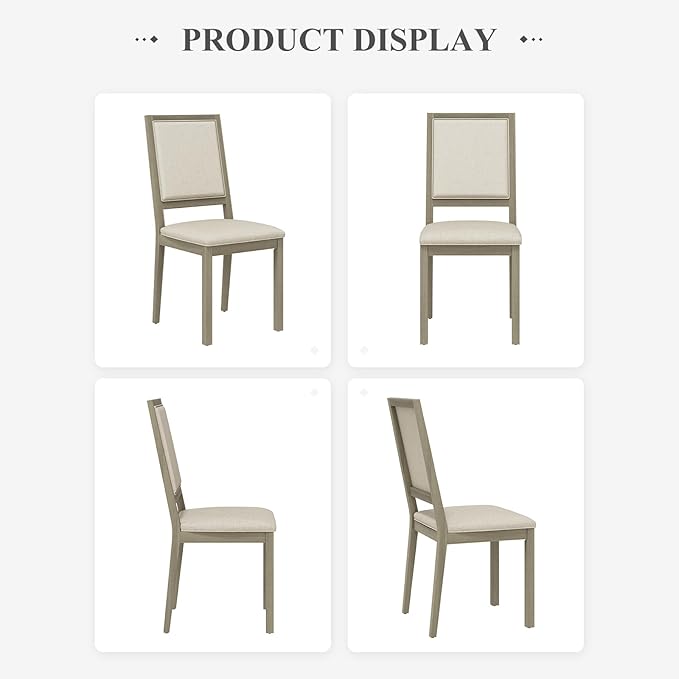 COLAMY Upholstered Wood Dining Chairs Set of 2, Kitchen Dining Chairs with Back, 19 Inch Fabric Farmhouse Dining Room Side Chairs with Wooden Legs for Kitchen Dining Living Room Courtyard, Grey