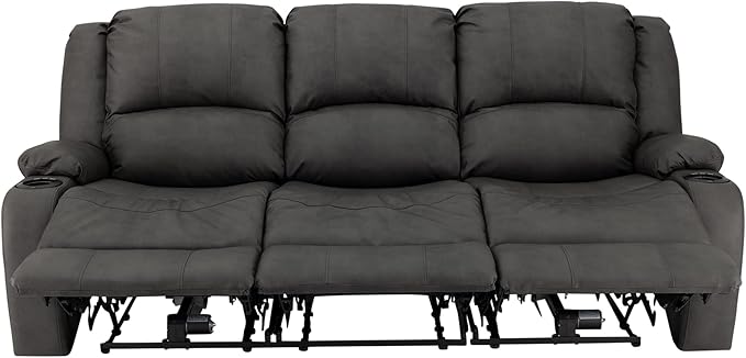 RecPro Charles Powered Triple RV Wall Hugger Recliner | Drop Down Console | RV Furniture with Upgraded 2023 Fabric (Gunmetal, 80")