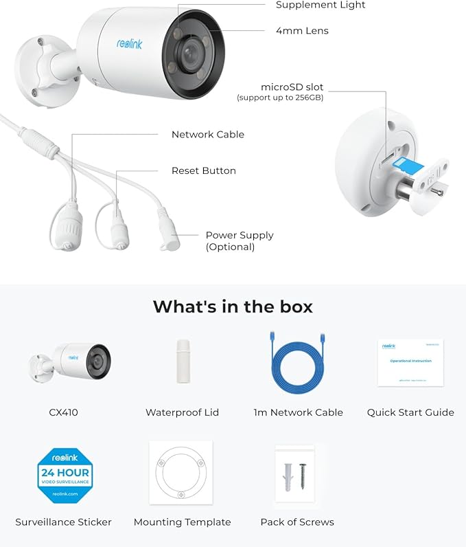 REOLINK CX410 2K PoE Security Camera Outdoor with F1.0 Aperture, True Color Night Vision, 1/1.8" Image Sensor, Adjustable Warm Light, Human/Vehicle/Pet Detection, Built-in Siren, 2-Way Talk