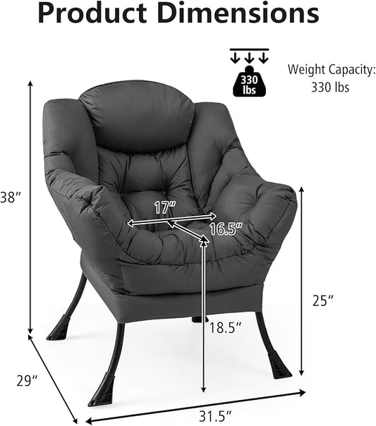 GORELAX Modern Lazy Chair,Upholstered Lounge Accent Chair, Single Leisure Sofa Chair with Armrests & Side Pocket, Comfy Reading Chair for Bedroom, Living Room, Dorm Room (Grey)