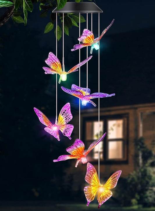 Butterfly Wind Chimes, Solar Wind Chimes/Wind Chimes for Outside Color Changing (Gifts for mom/Gift for Grandmom/Gift for Women) Thanksgiving Gift Butterfly Gift