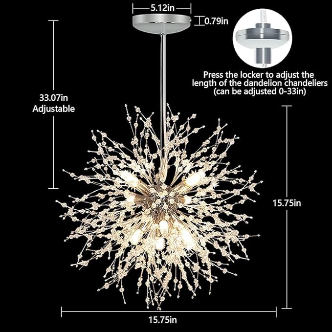 Depuley Modern Crystal Chandeliers, Dandelion Firework Chandelier, 8-Light Pendant Light fixtures, Sputnik Pendant Lighting for Living Room, Bedroom, Dining Room, Kitchen, Stairwell, G9 Bulbs