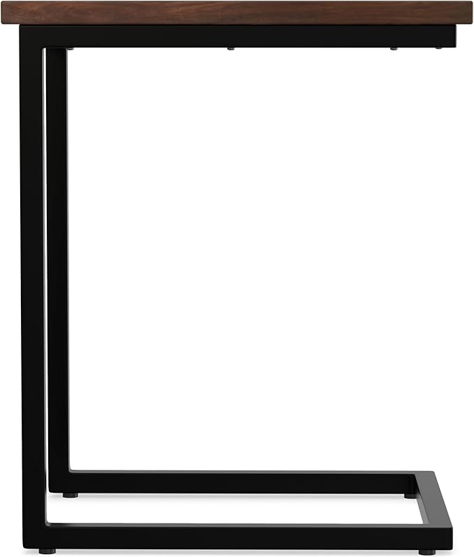 SIMPLIHOME Skyler C-Side Table - 16 inch Wide Solid Mango Wood and Metal Slide-Under Table in Walnut Brown, Industrial Accent Table or End Table for Living Room with Open Frame Design, Assembled