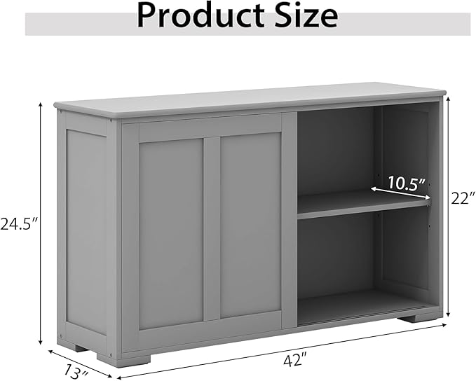 NAFORT Sideboard Buffet Cabinet with Adjustable Shelves, Modern Storage Cabinet with Sliding Doors, Buffet Table for Dining Room, Kitchen, Living Room, Farmhouse Style Sideboard Cupboard (Gray)