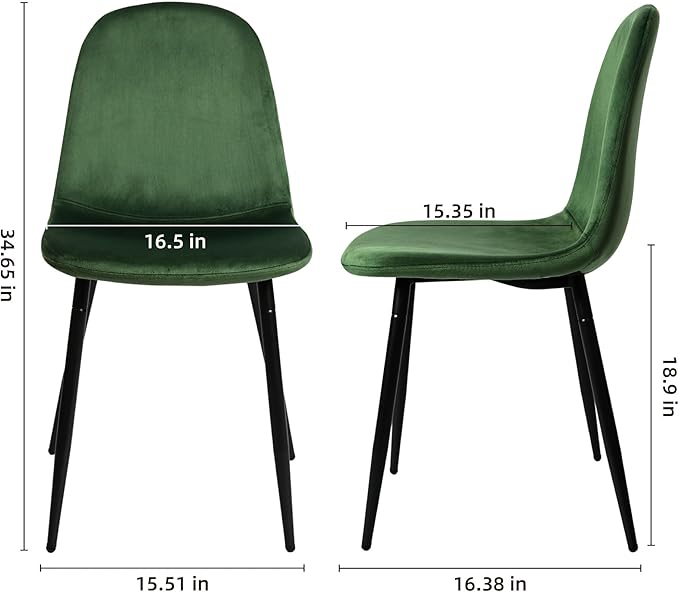 CangLong Modern Velvet Chairs with Metal Legs for Living, Bedroom, Restaurant, Dining Room, Set of 2, Dark Green