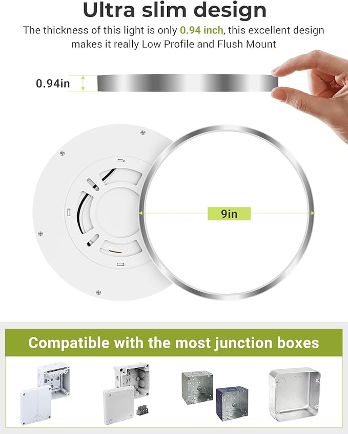 hepside 6PACK LED Flush Mount Ceiling Light - 3CCT Selectable 3000K-4000K-6500K & 100W Equivalent Modern Kitchen Recessed Ceiling Lamp 24W 3200Lm 12 Inch for Bathroom Closet Laundry Bedroom Hallway