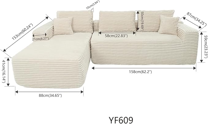 EVLIQUIL L-Shaped Modular Sectional Sofa 103.5" Beige - No Assembly Couch for Living Room, High Resilience Sponge & Spring Support