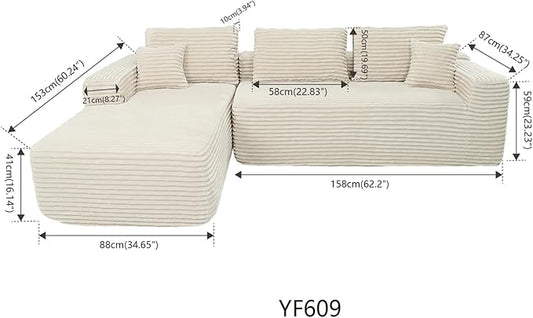 EVLIQUIL L-Shaped Modular Sectional Sofa 103.5" Beige - No Assembly Couch for Living Room, High Resilience Sponge & Spring Support