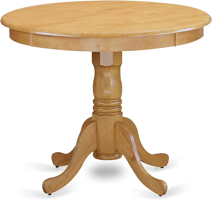 East West Furniture ANBO5-OAK-W 5 Piece Modern Dining Table Set Includes a Round Kitchen Table with Pedestal and 4 Dining Chairs, 36x36 Inch, Oak