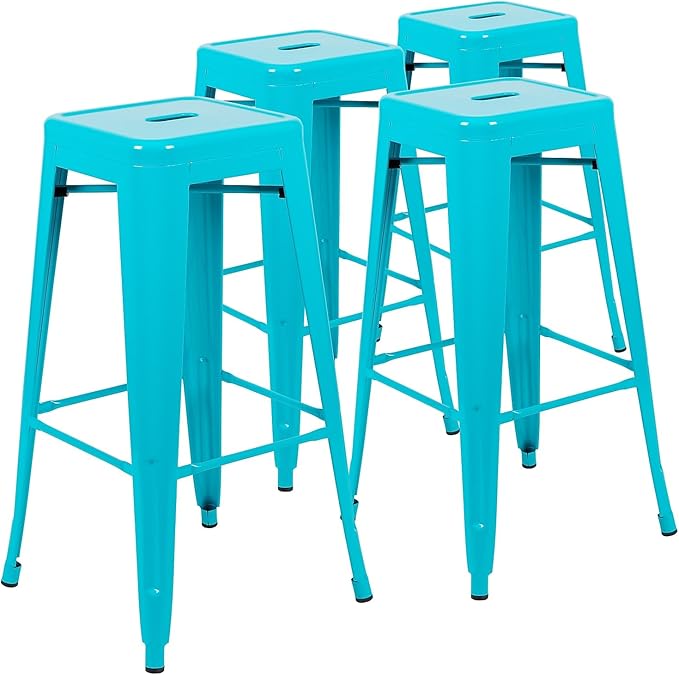 Flash Furniture Lily 30" High Metal Indoor Bar Stool in Teal - Stackable Set of 4