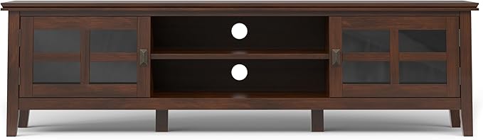 SIMPLIHOME Artisan TV Stand - 72 inch Wide Solid Wood Low Media Console in Russet Brown, Transitional Entertainment Center for Living Room for TVs up to 80 Inches with Shelves and Cable Management