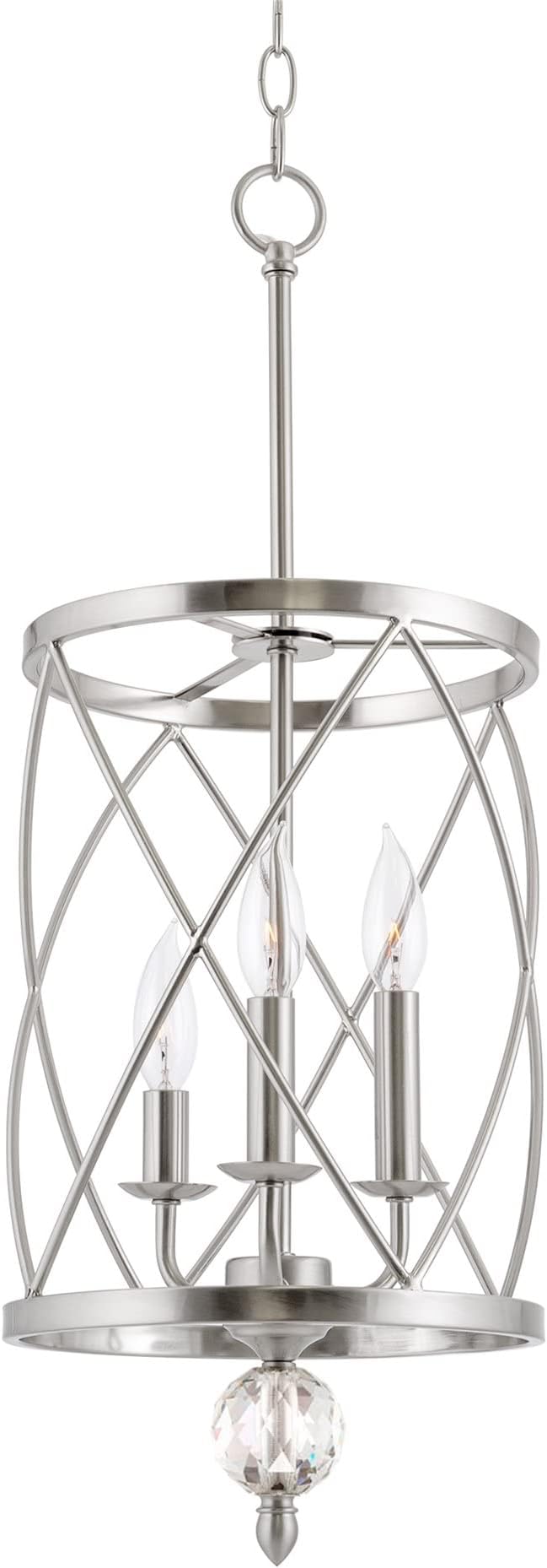 Kira Home Eleanor 26.5" 3-Light Modern Foyer Light Pendant Chandelier, Cylinder Metal Shade, Adjustable Height, Brushed Nickel Finish