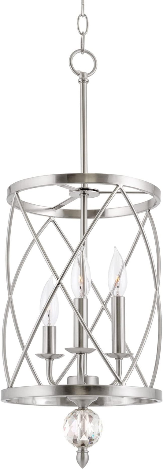 Kira Home Eleanor 26.5" 3-Light Modern Foyer Light Pendant Chandelier, Cylinder Metal Shade, Adjustable Height, Brushed Nickel Finish