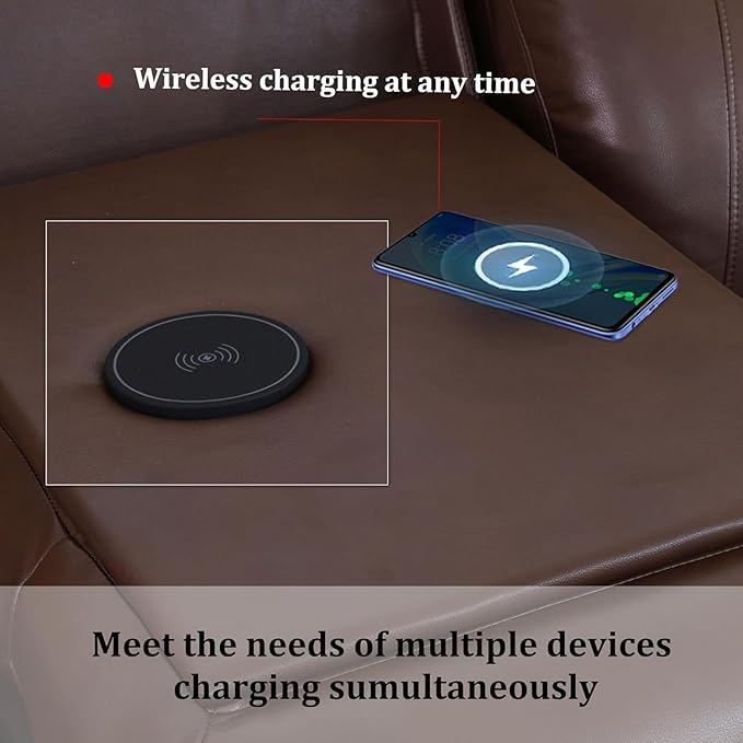 Power Recliner Sofa Set with LED, Breathing Leather Living Room Furniture,3 Piece Reclining Couch Set with USB Ports/Cup Holder/Storage for Home Theater (Brown)