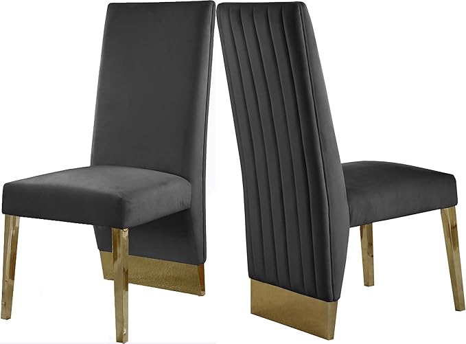 Meridian Furniture Porsha 19" H Velvet Dining Chair in Gray (Set of 2)