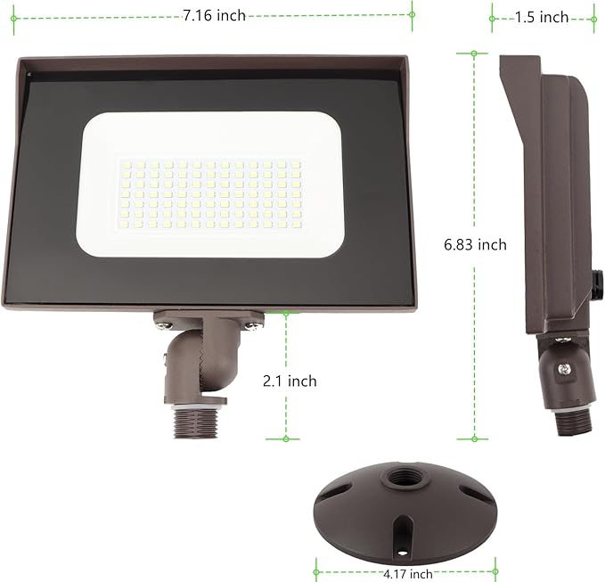 2Pack Dusk to Dawn 60W Outdoor LED Flood Light with 1/2" Knuckle Mount (Plate Included), 5000K 7800LM 120V, ETL Waterproof LED Security Flood Lighting for Sign/Flagpole/Tree/Yards/Advertising Boards