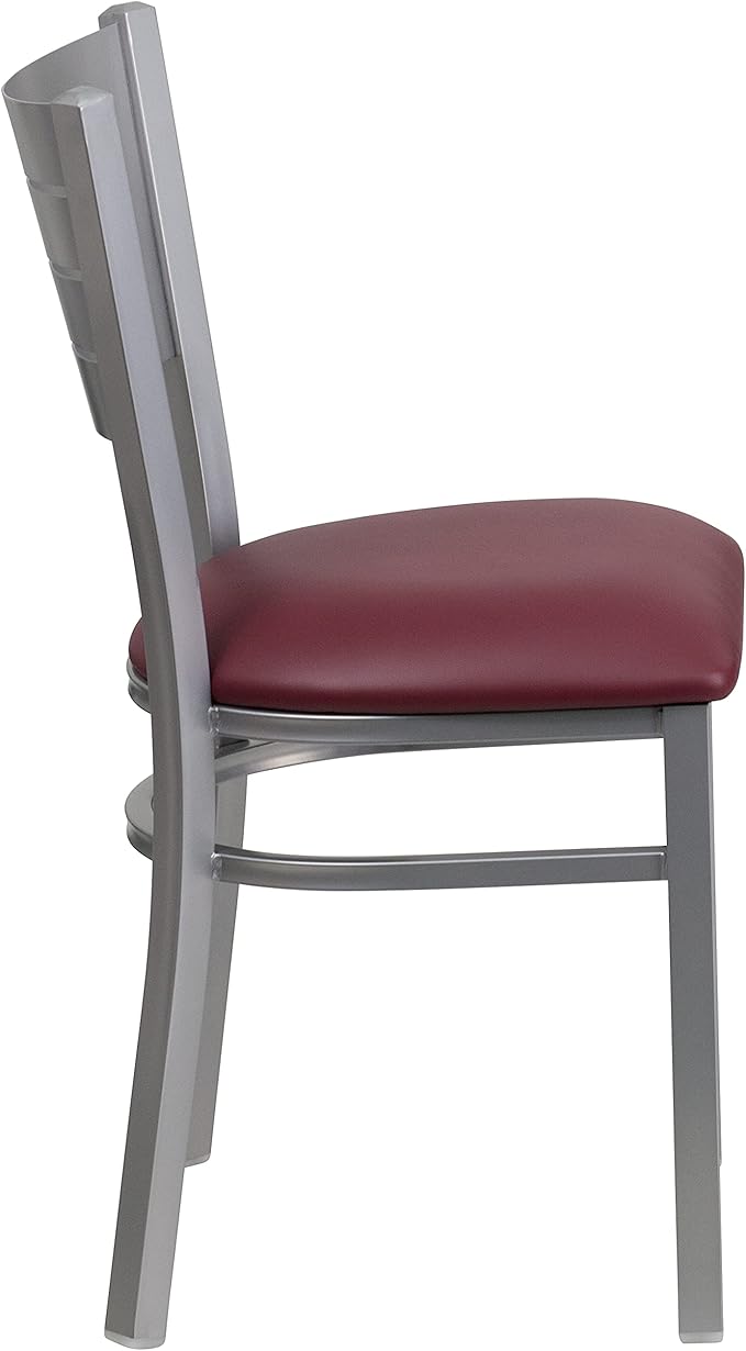 Flash Furniture 2 Pk. HERCULES Series Silver Slat Back Metal Restaurant Chair - Burgundy Vinyl Seat