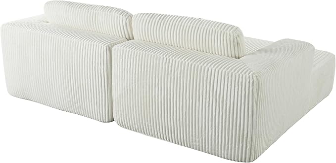 86-Inch Fluffy Corduroy Boneless Sleeper Daybed Loveseat Double Recliner Chaise Lounge Sofa Couches, Floor Cloud Sofa Chaise W/4 Pillows for Home Apartment Living Room