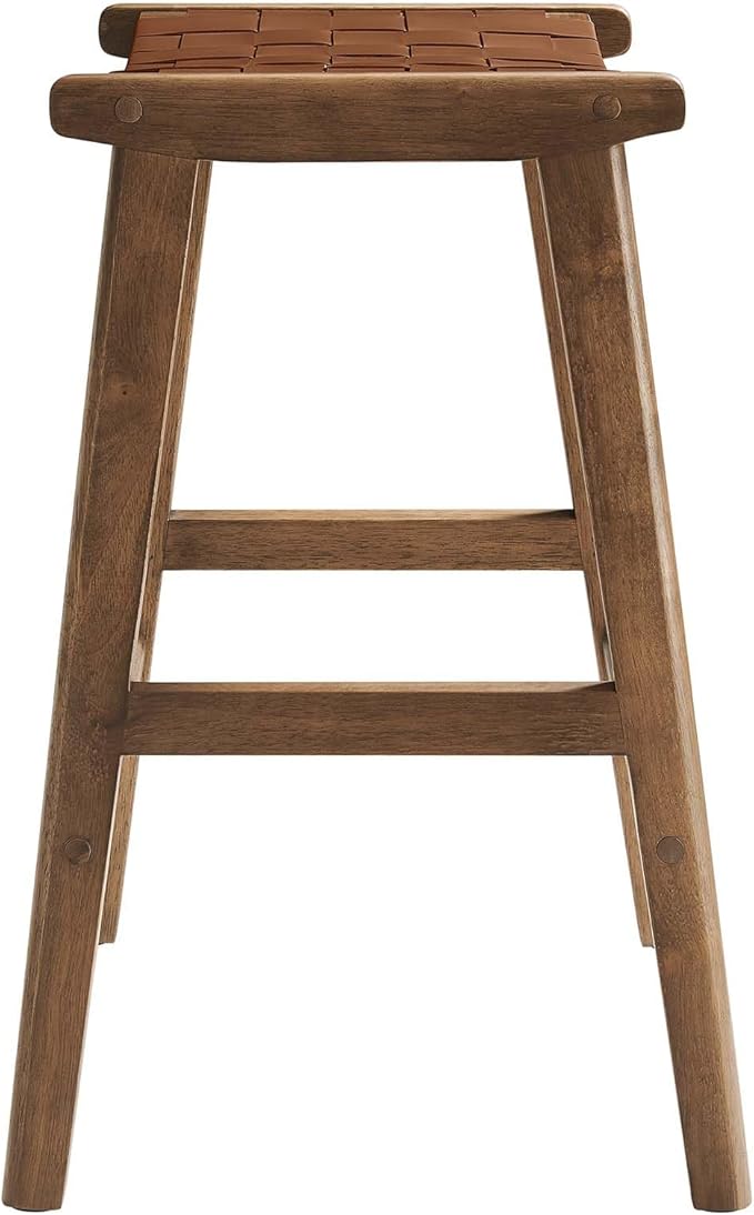 Modway Saoirse Faux Leather Wood Counter Stool - Set of 2 in Walnut Brown