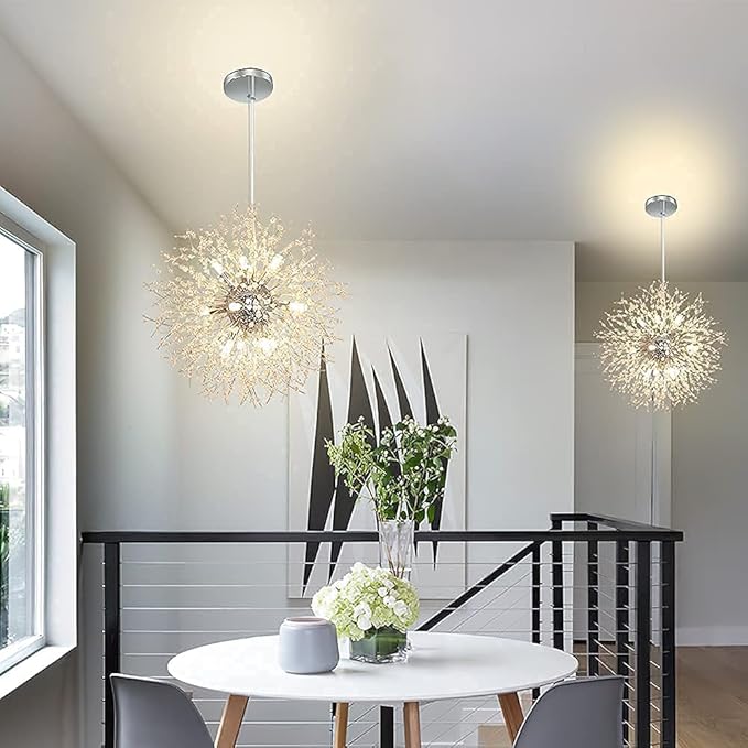 Depuley Crystal Chandeliers, 12 Lights Modern Dandelion Firework Sputnik Chandelier Pendant Light Fixtures for Living Room, Dining Room, Bedroom, Kitchen, Porch, G9 Bulbs