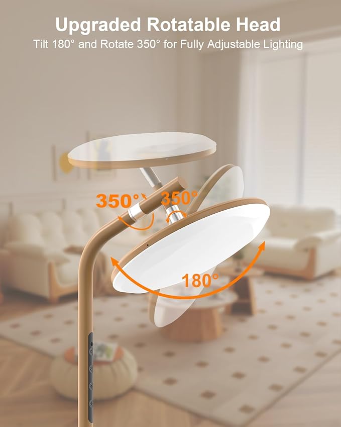 LED Floor Lamp, 32W Super Bright Standing Lamp with Remote Control, Modern Dimmable 69" Torchiere Tall Lamp, 350°Rotating Head Reading Floor Lamp for Living Room, Bedroom, Office, Brown