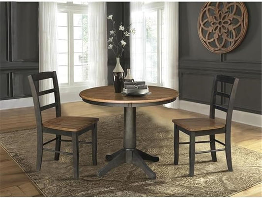IC INTERNATIONAL CONCEPTS 36 in. Wood Dining Table with 2 Madrid Ladderback Chairs in Hickory/Washed Coal