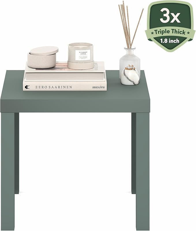 Furinno Classic Side Table, Square Modern End Table with 1.8" Triple Thick Tabletop, Simple Night Stand, Bedside Table, Toolless Assembly, for Living Room, Bedroom, Sage Green