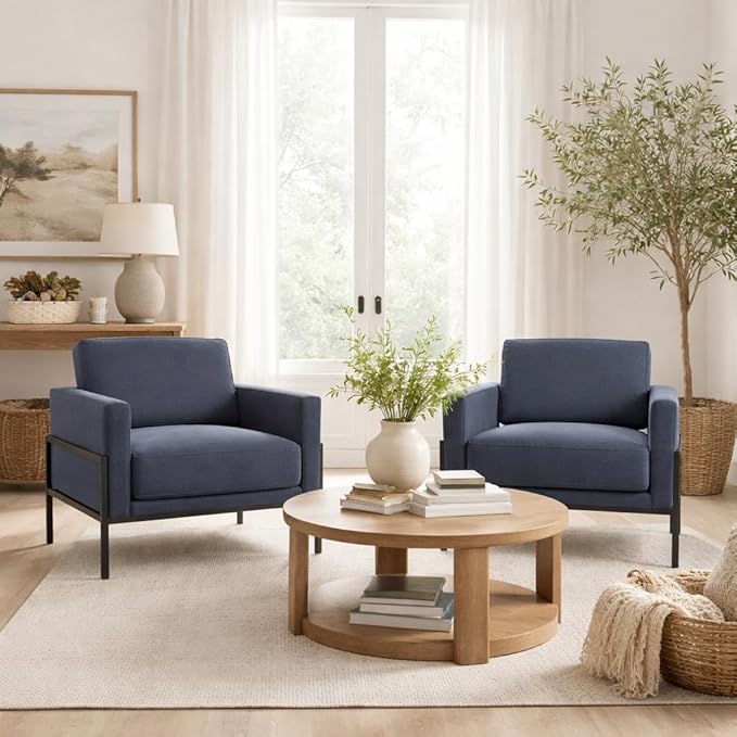 HomePop Modern Metal Frame Accent Chair|Homepop Home Décor|Accent Chairs for Living Room & Bedroom - Steel Blue Velvet