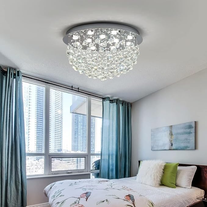 Saint Mossi 12-Lights Modern Chandelier K9 Crystal Light Fixture,Modern Flush Mount Ceiling Light Fixtures Raindrop Chandelier for Bedroom,Dining Room,Living Room,H16 x D28
