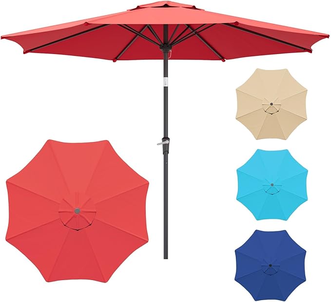 Sannwsg Outdoor Patio Umbrella,Table Umbrella with Push Button Tilt and Crank,Market Umbrella with 8 Sturdy Ribs,Yard Umbrella