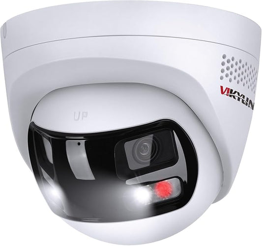 VIKYLIN 8MP 4K Dual Lens Poe IP Security Camera with 180° Panoramic Wide Angle,Smart Hybrid Light, Human/Vehicle Detection, Strobe Light&Audible Warn,2-Way Audio, 512 GB SD Card Slot,IP67 (2mm Lens)