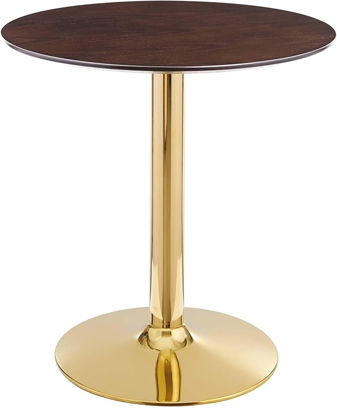 Modway Verne Round Wood Grain 28" Dining Table in Gold Cherry Walnut