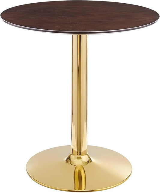 Modway Verne Round Wood Grain 28" Dining Table in Gold Cherry Walnut