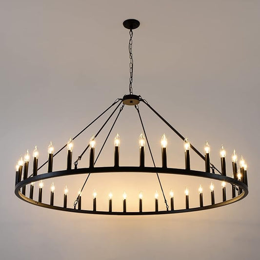 Wagon Wheel Chandelier 36-Light 60-Inch, Farmhouse Industrial Style Chandelier Rustic Candle Pendant Lighting Extra Large for High Ceilings, Living Room Foyer -WOGON WEEL